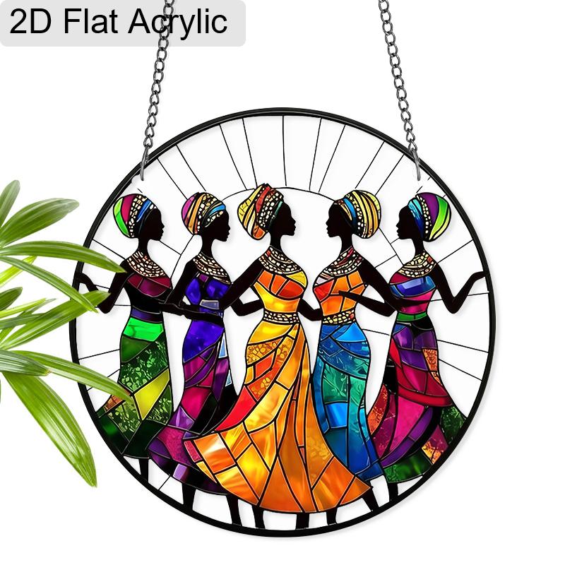 

Acrylic African Women Dancers Suncatcher, Stained Glass Style Window Hanging Ornament for Cultural and Art Lovers 20cm/7.87Inch