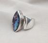 Abalone Shell Sterling Silver Ring: Adjustable Boho Statement Jewelry