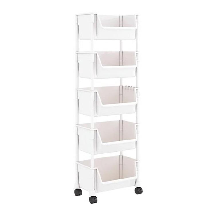 Easy Access Open Top Storage Rack Convenient Rolling Storage Rack Stylish Shelves with Hooks for Bathroom Stairwell Use