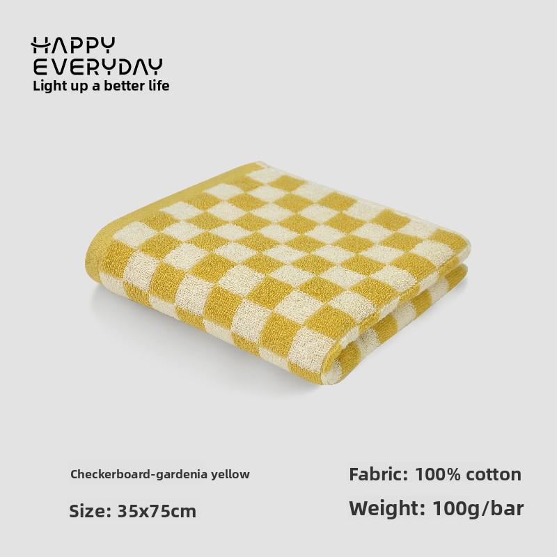 Checkered Bath Towel Cotton Face Towel Adult Absorbent Towels Gift Towel Supplies Bathing Tools