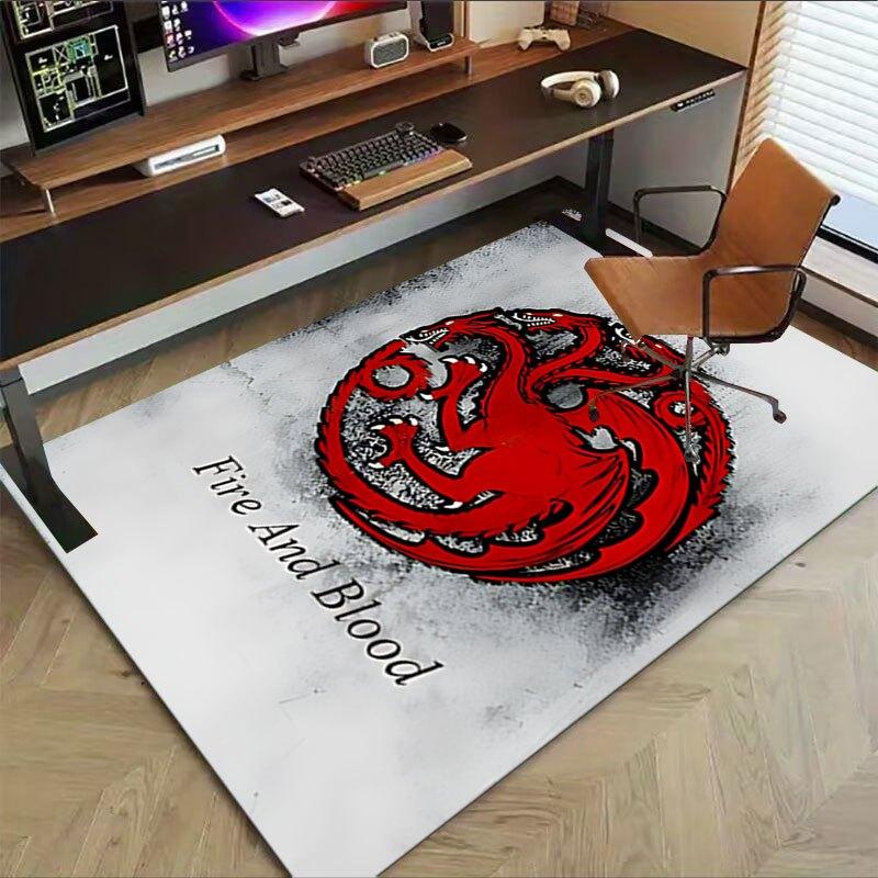 1pc Fire and Blood Office Carpet Chair Mats, Home Decor Mat | Fantasy Theme Mat | Durable Mat, Dragon DecorB09