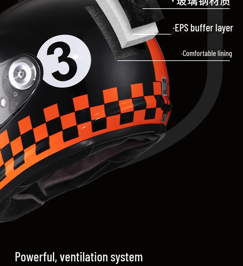 3C Certified Retro Fiberglass Full Face Helmet for Motorcycles and Scooters