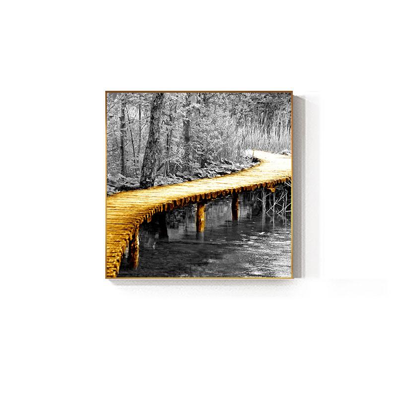 Abstract Golden Yellow Bridge Canvas Painting Industrial Posters for Living Room Decor Grey Wall Art Tableau Decoration Mural