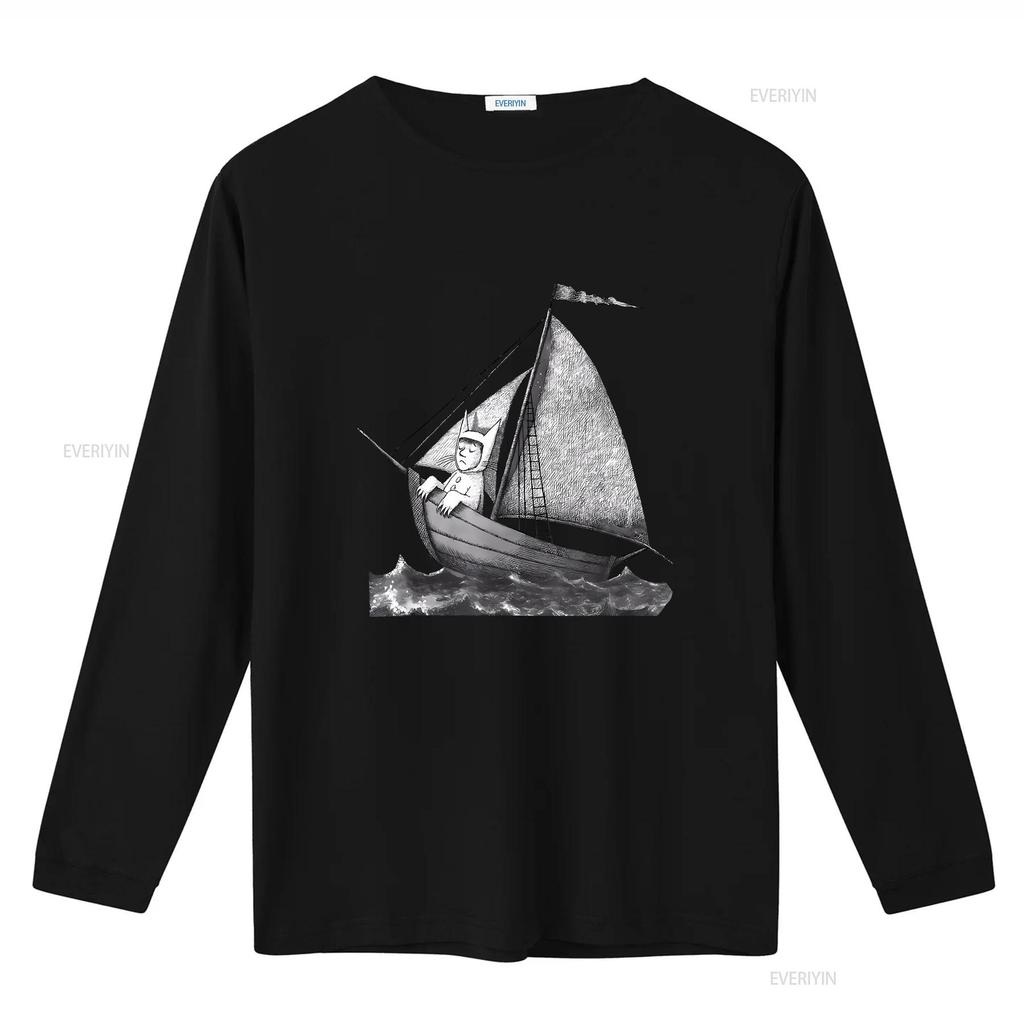 NWT Where the Wild Things Are Sailing on a Boat Funny Cool Trend T Shirt vintage Washed Casual Soft homme Breathable Stretched