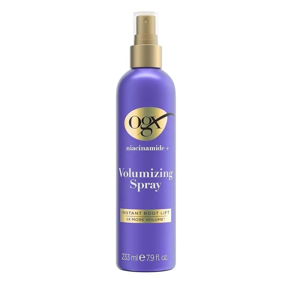 

OGX Niacinamide + Volumizing Spray: Instant root lift, 2x more volume, hair slimming, and straightening of flat hair.