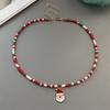Christmas Necklaces for Women Girls Handmade Rice Beads X'mas Tree Santa Claus Snowman Gift Necklace Pendant New Year Jewelry