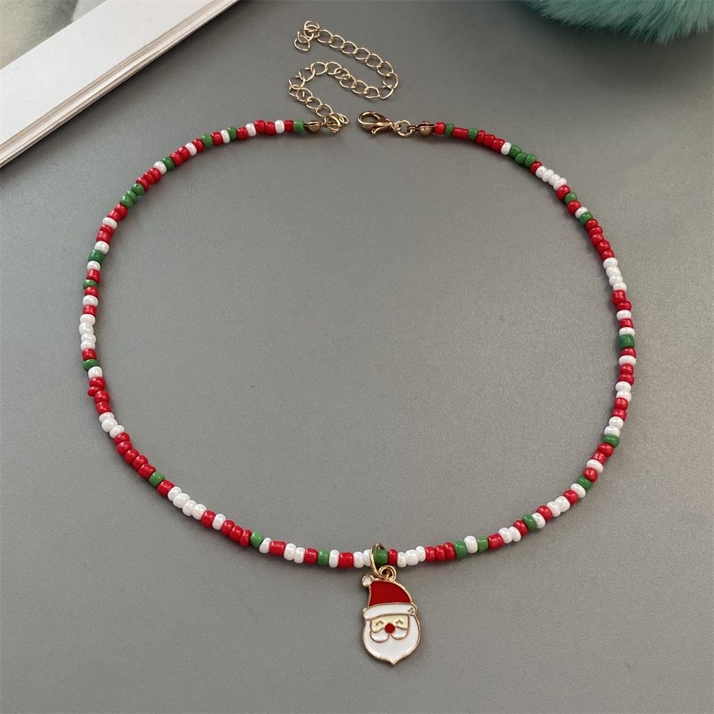 

Christmas Necklaces for Women Girls Handmade Rice Beads X mas Tree Santa Claus Snowman Gift Necklace Pendant New Year Jewelry