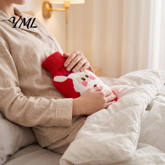 PVC Hot Water Bottle 1000/2000ML Christmas Bottle, Cartoon Bag with Knit Holiday Cover, Long Lasting Heat Retention, Winter Warm