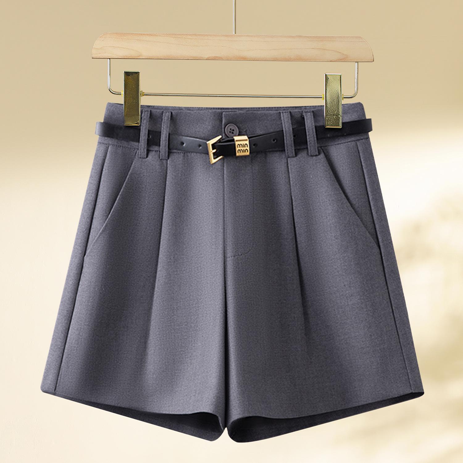 

Весенняя мода 2025 года Женские шорты-костюм А-силуэта с высокой талией и эффектом похудения - Универсальные широкие клеш 28 (105-115 lbs) серый