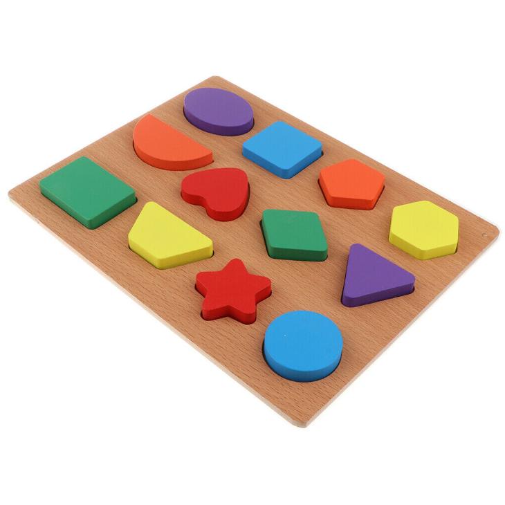 GHEMOTOC® Wooden Puzzle with 12 Geometric Shapes, 3D Colorful Educational Toy, 29*22 Cm, Montessori Learning