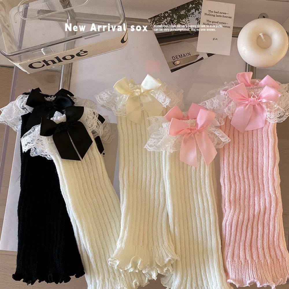 Chaussettes montantes mi-mollet en dentelle Y2K Fille Couvre-jambes Nouveau Filles Lolita Couvre-chaussettes en dentelle Filles