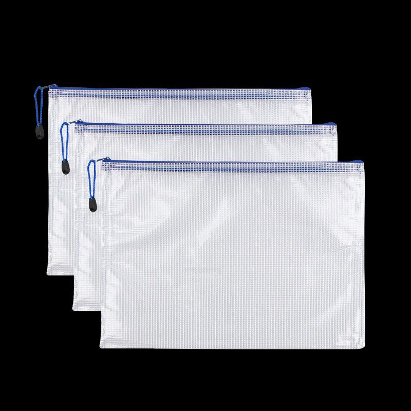 A4 Grid Zipper Bag, File Bag, Transparent Hand-held Storage Bag, Student Stationery Bag, Office Supplies Side-padded Bag