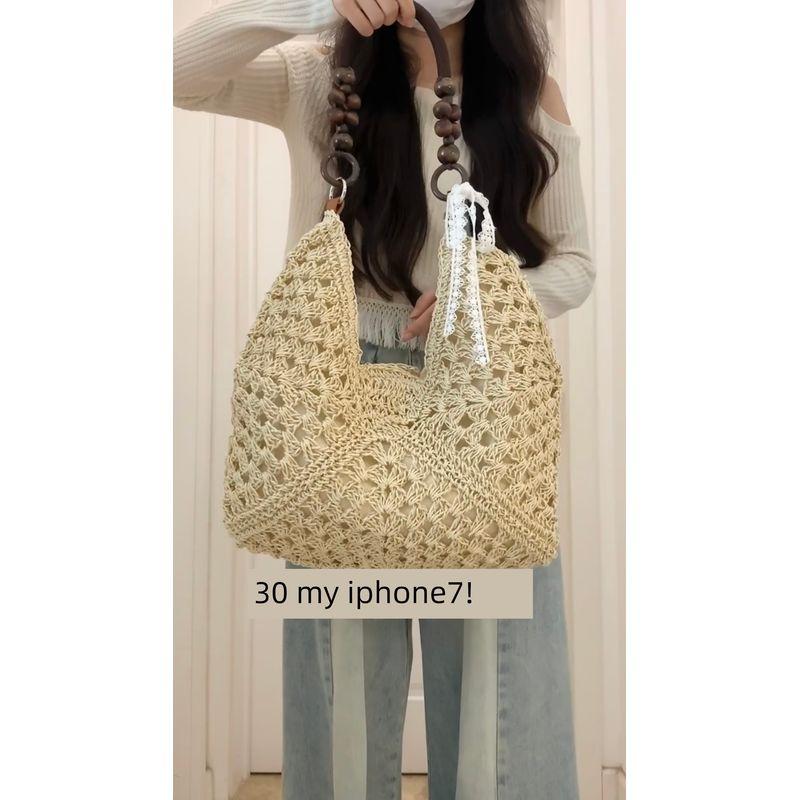 

Пляжная плетеная сумка для отдыха на море Женская 2025 Новая летняя сумка через плечо большой вместимости Повседневная сумка-тоут из соломы Creamy-white [without ornaments]]