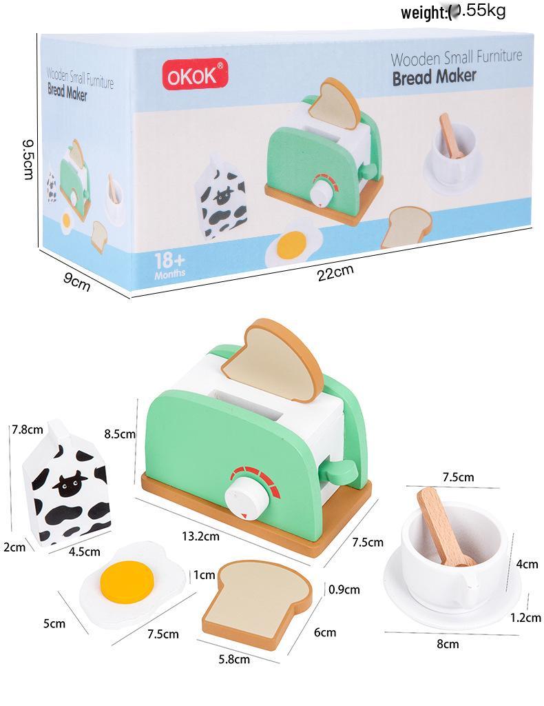 Toddler Pretend Play Wooden Kitchen Set: Toaster, Mixer, Coffee Maker, Juicer Toy.