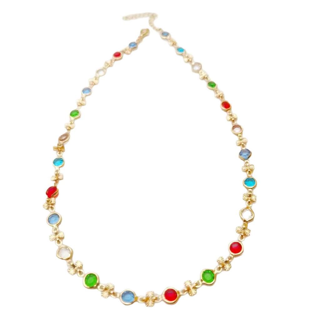Elegant Colored Crystal Metal Clavicle Chain Layered Celebrity Bracelet