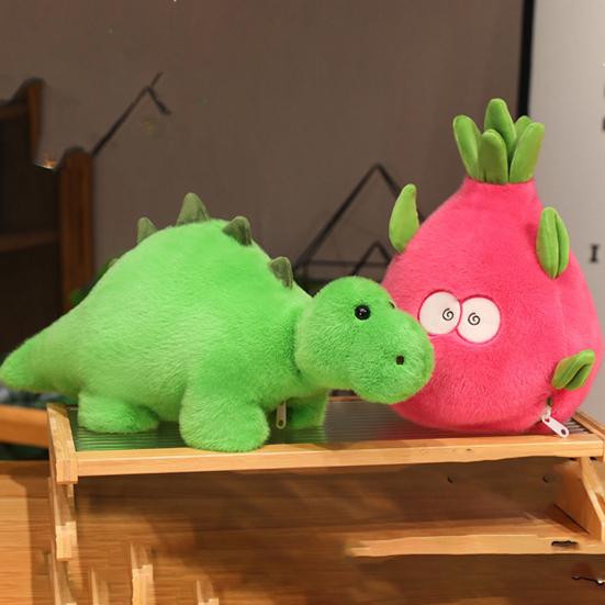 Dinosaur Plush Toy Reversible Dragon Fruit Plushie Transformable Stuffed Dino Doll Pillow Home Office Bedroom Decoration Kids Adults Gift
