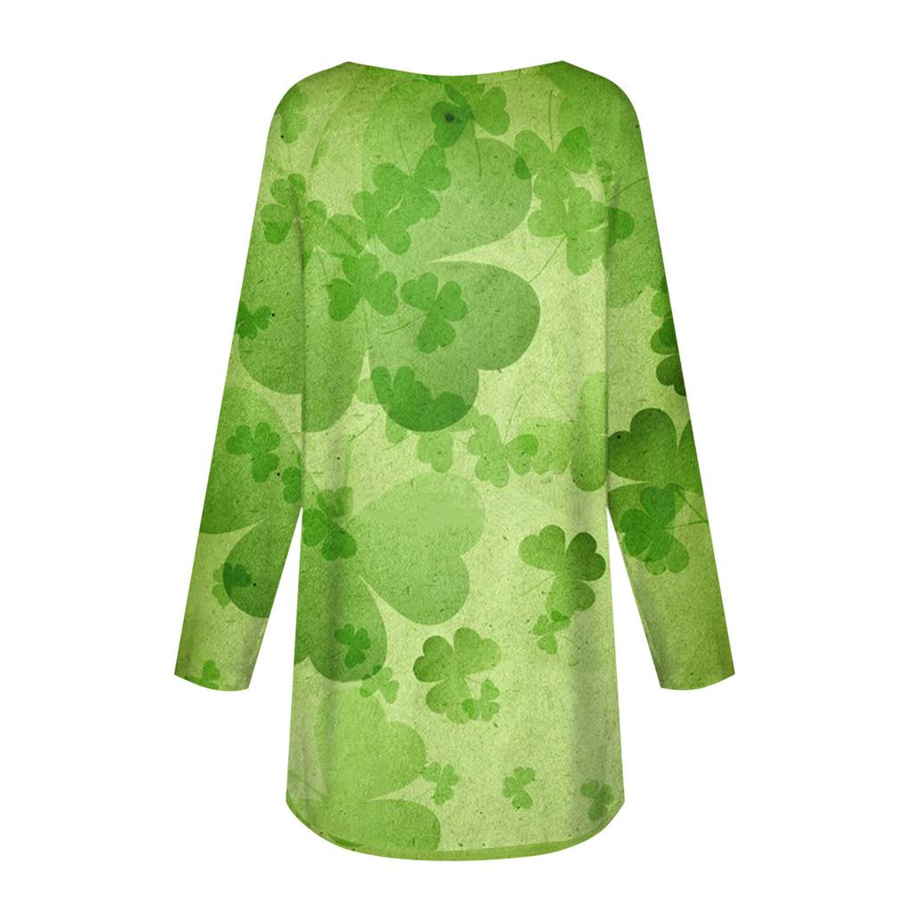 Women's Casual Round Neck St. Patrick's Day Printed Long Sleeve T-Shirt Top