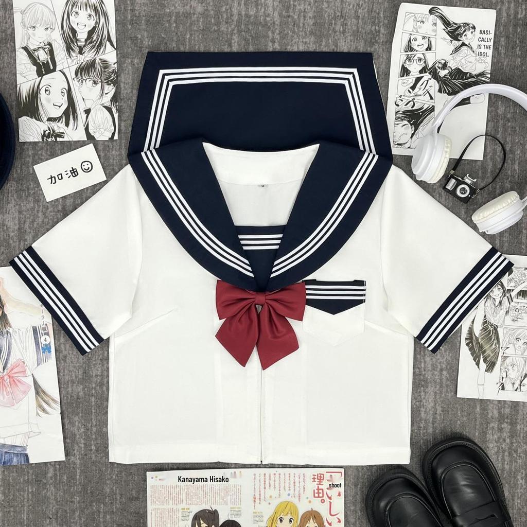Authentic Japanese School Style White Sailor Suit for Graduation & Performance