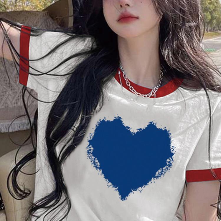 2025 Summer New Love Short-sleeved T-shirt Women's Loose Casual Printed Round Neck Top