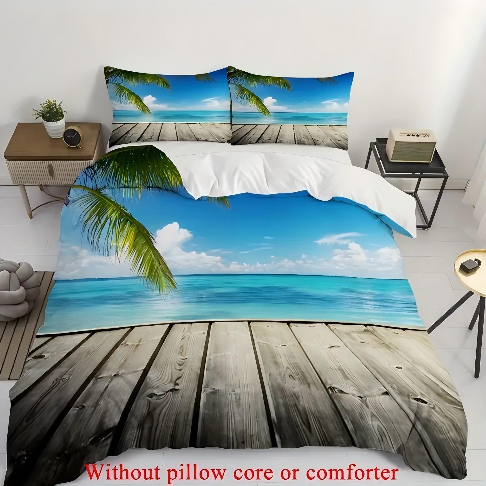 

Coconut Tree Pattern 3D Printed Duvet Cover Summer Ocean Blue Tropical Style Quilt Cover Soft Comfortable Bedding Set Pillowcase 135x200cm 2pcs