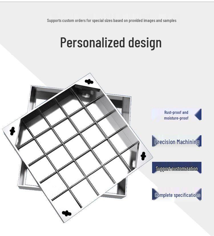 Stainless Steel Square Manhole Cover with Rain & Sewage Mark - 201/304 Decorative & Invisible Design