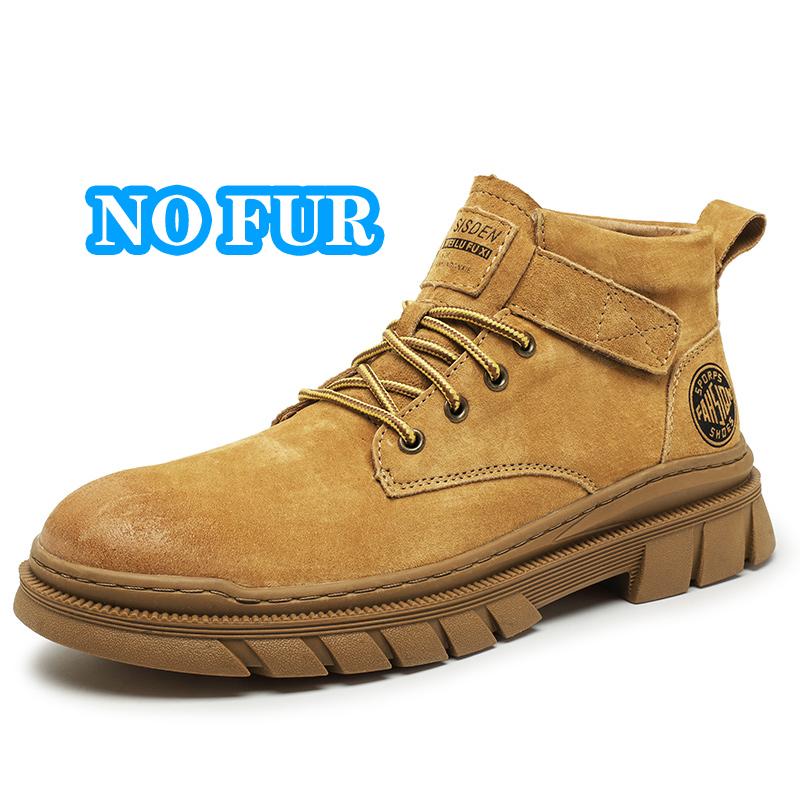 Fashion Genuine Leather Mens Biker Boots Man Non-Slip Retro Men's High Top Shoes British Style Botas Warm Plush Fur Winter Ankle Boots