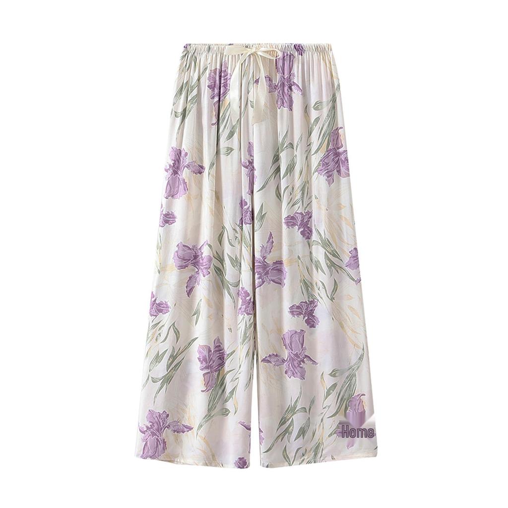 Women's Breathable Cotton and Silk Wide-Leg Pajama Pants for Casual Summer or Home Wear