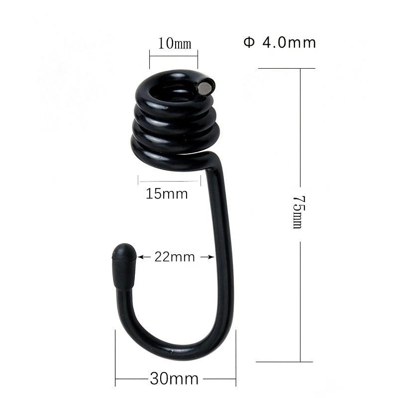 10Pcs Metal Spiral Cord Hook Heavy Duty Strong Load Capacity Black Cargo Net Hooks Universal Fastener Accessories For Atv