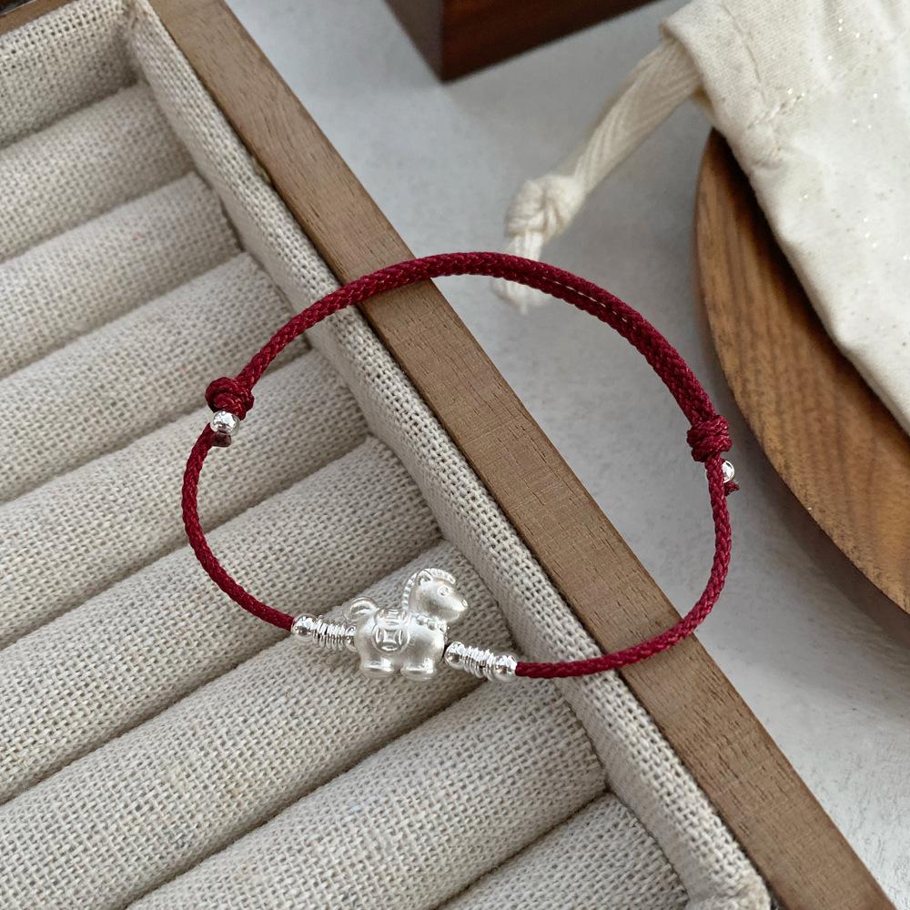 Sterling Silver Horse Wealth Red String Bracelet - Women s Zodiac Luxury Hand Ornament Pure Silver