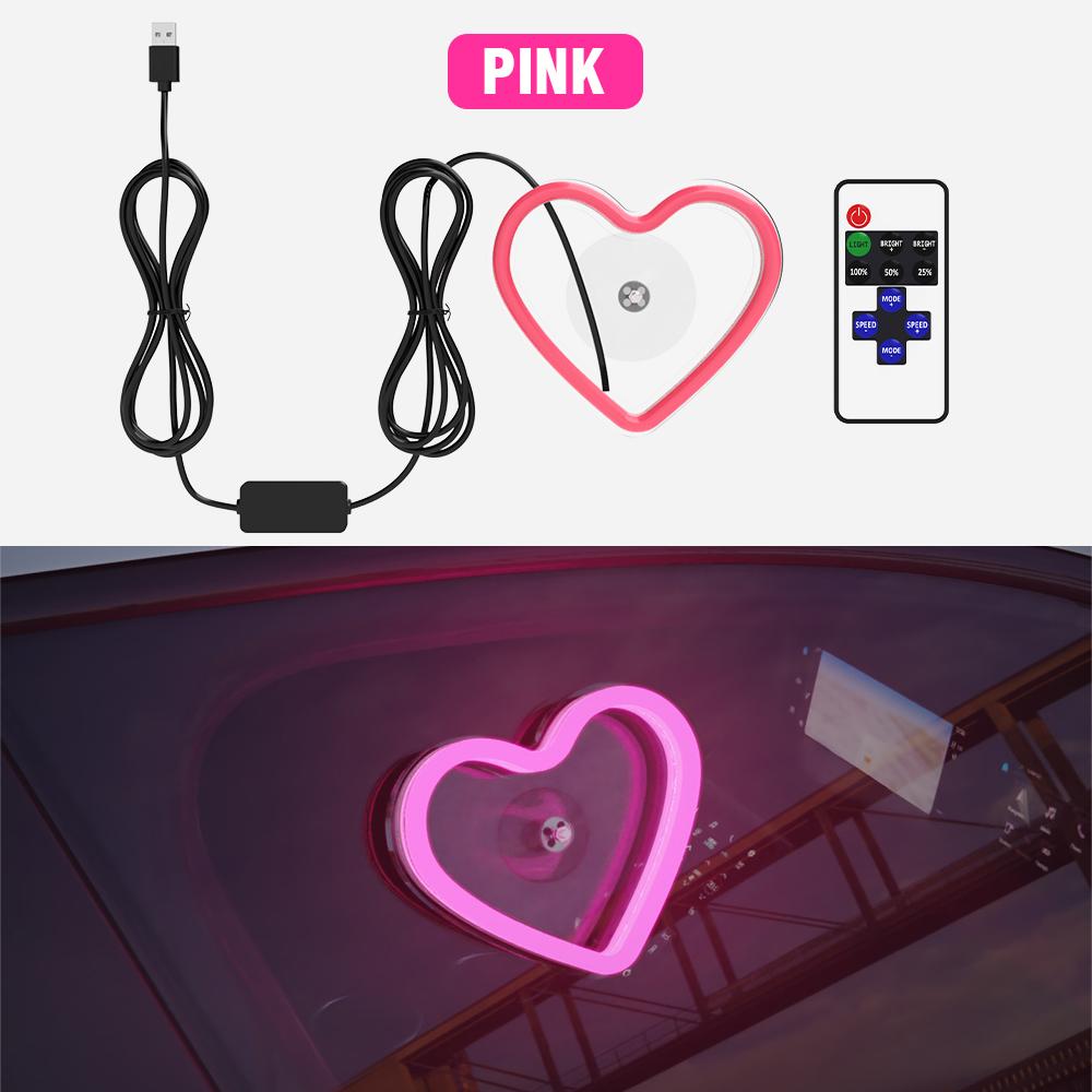 Car LED Glass Window Lights Interior Decoration Lights Glowing Heart Atmosphere Light USB Wiring Car Modification Neon Lamp