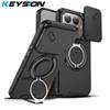 KEYSION 360° Rotating Ring Stand Phone Case for Xiaomi 15T 15T Pro Silicone+PC Slide Camera Protection Magnetic Shockproof Cover