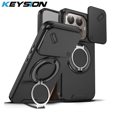 KEYSION 360° Rotating Ring Stand Phone Case for Xiaomi 15T 15T Pro Silicone+PC Slide Camera Protection Magnetic Shockproof Cover