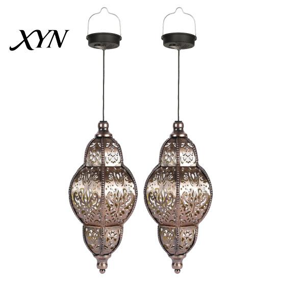 Rugged Outdoor Solar Fixtures Hanging Lights, Moroccan Style Waterproof Lanterns, Lights Powered Garden Lighting for Yard Patio Decor Warm Light Lamps
