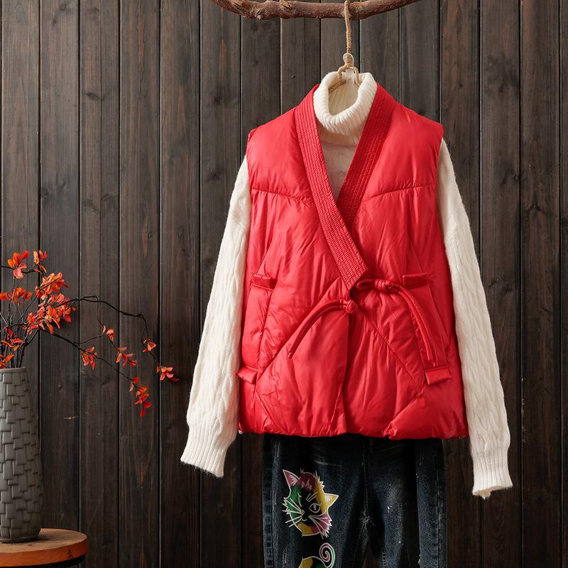 

Autumn/Winter 2026 Retro Frog Button Short Cotton Vest - Women s Loose Slimming Stylish Versatile XL червоний