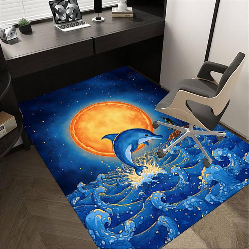 1PC Dolphin Moon Carpet Office Rug Mat Home Decor Area Carpet Festival Gift Office Desk Chair Carpet Longlasting Material
