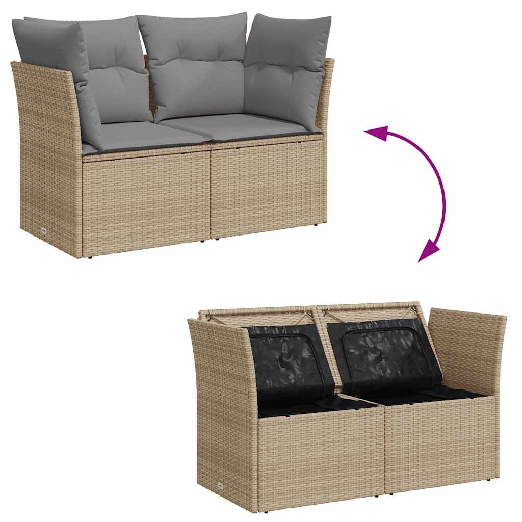 Vidaxl Garden Sofa With Cushions, 2-Seater, Beige, Poly Rattan