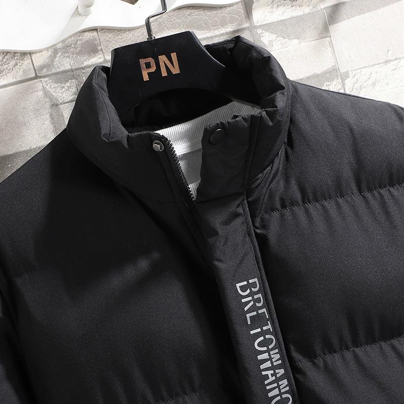 Autumn Winter Men's Padded Jacket Cotton-Padded Solid Color Stand Collar Zip-up Outerwear Casual Style Regular Fit