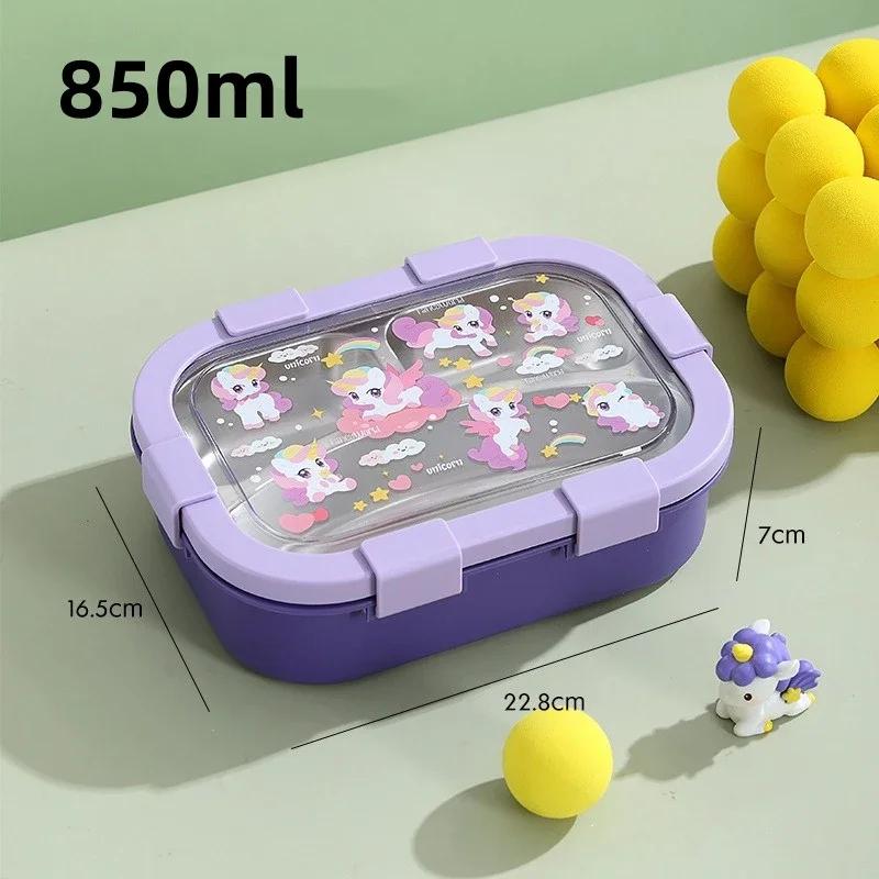 

850 мл Портативный Ланч-бокс Детский Бенто-бокс с Вилкой Ложкой Микроволновая Печь Герметичный Контейнер для Еды из Нержавеющей Стали для Детей в Школу фиолетовый