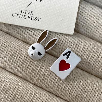 Hearts Love Stud Earrings Asymmetrical Design Sense Niche Earrings Animal Cute Cartoon Rabbit Playing Card Earrings Female