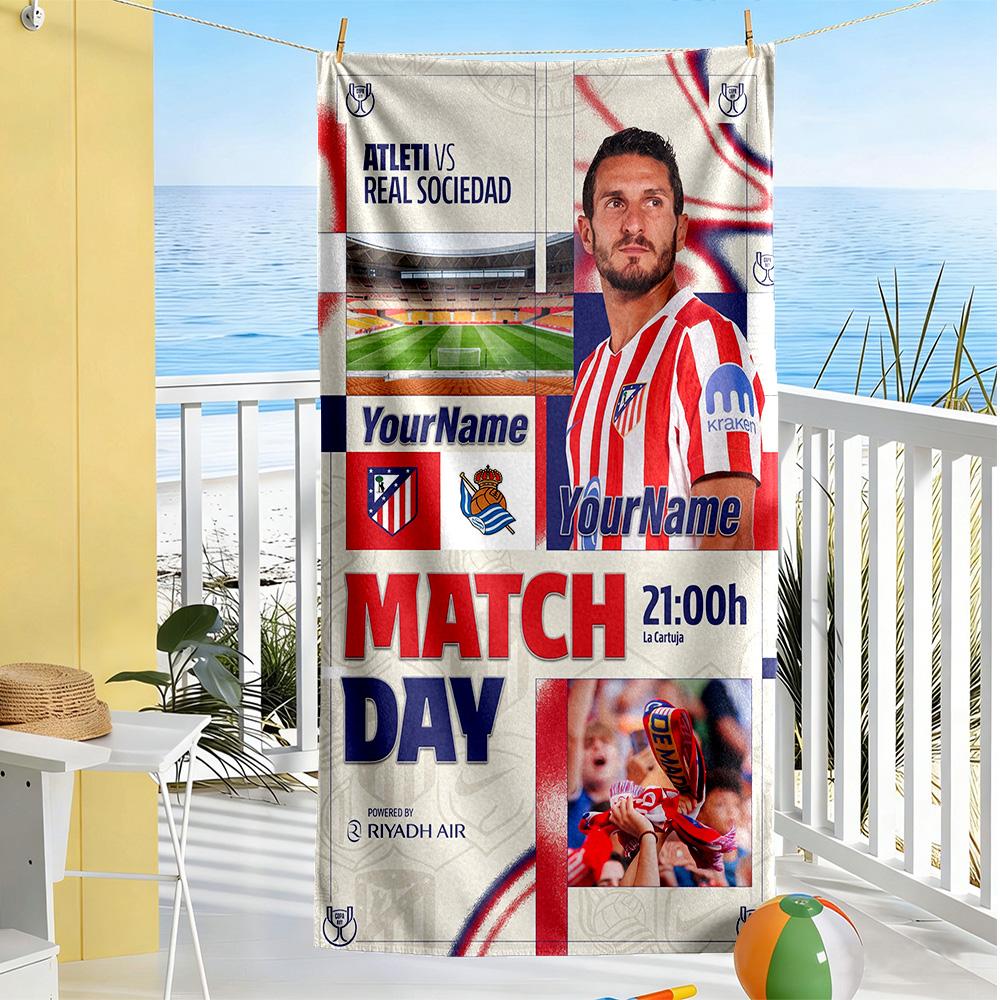 Atletico Madrid Personalized Text Beach Towel Super Soft & Absorbent Suitable for Sports Travel Swimming Yoga Bathroom Beach And Pool
