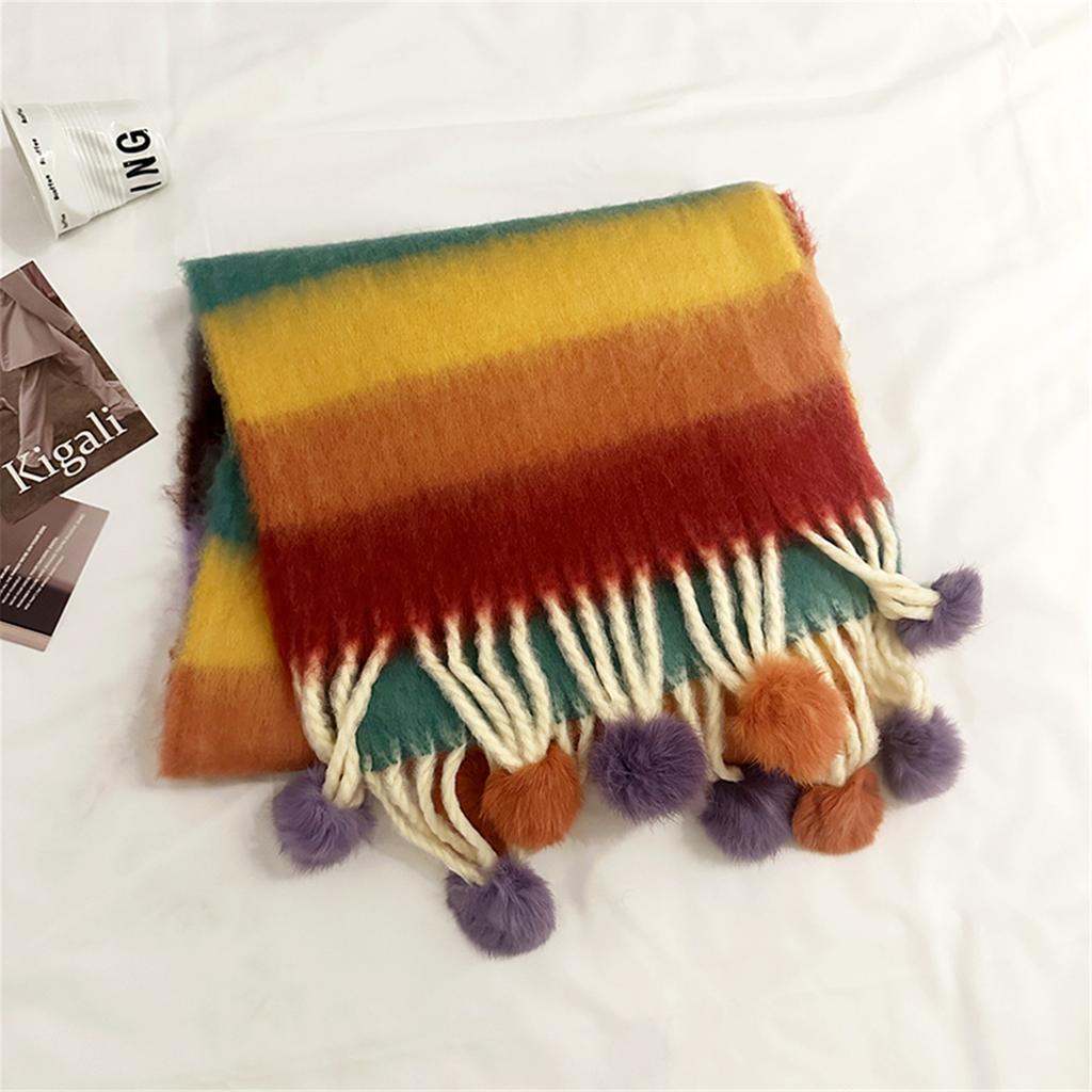Tassels Rainbow Scarf Warm Shawl Cashmere Like Long Scarf Girls Winter Shawl Neck Wrap Scarf Cold Weather Neck Scarves