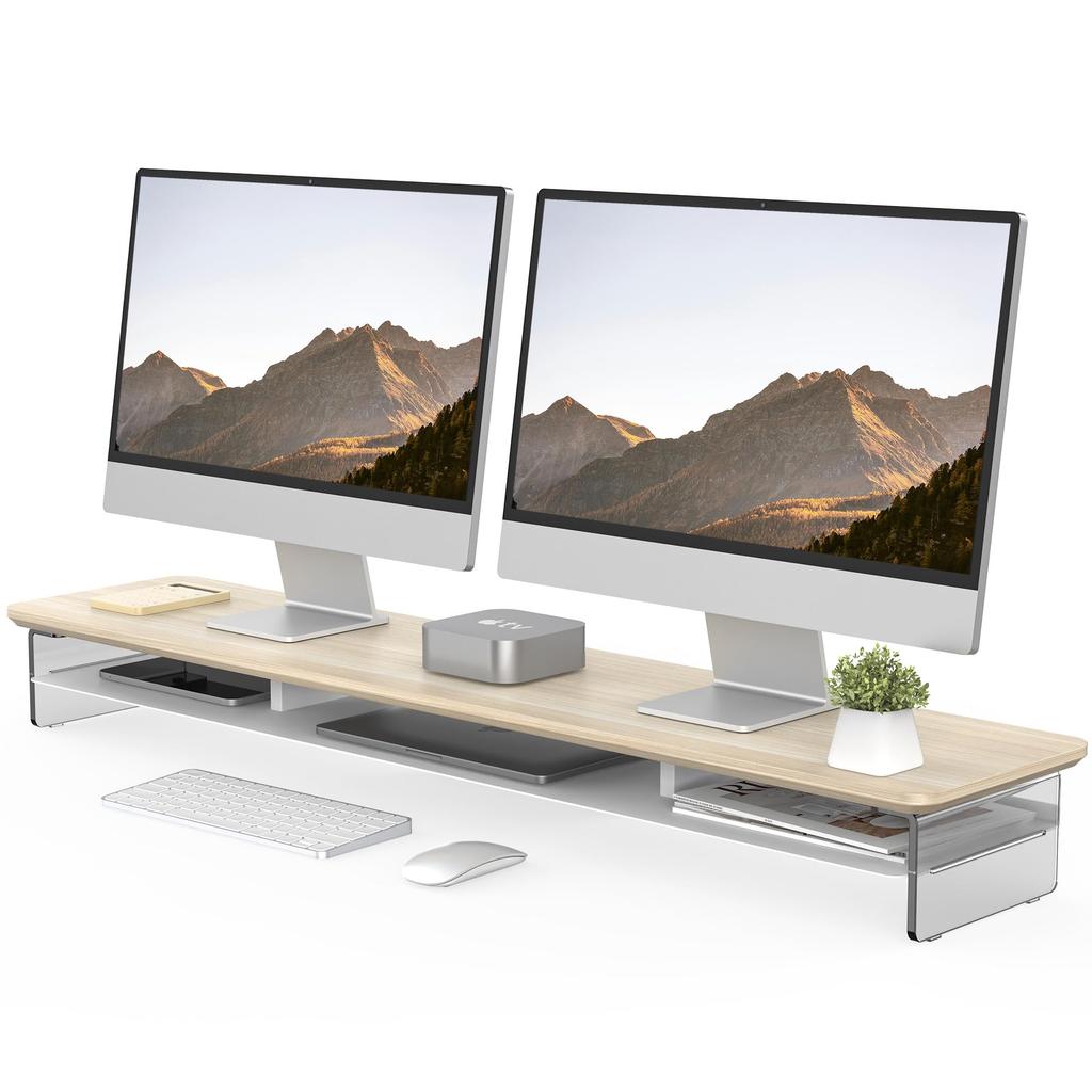 Fenge Monitor Desk Computer PC Desktop 108cm 2 Wooden Acrylic For Monitor Desktop PC Monitor Computer Oak G04Y2103C Stand, Desktop, Stand, Stand,