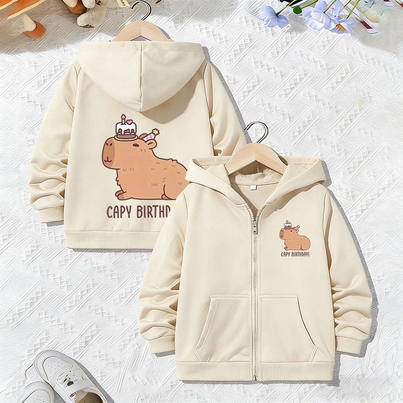 Funny Trendy Hoodie Capybara Birthday Jacket for Boys Girls Zipper Spring and Autumn Animal Cartoon Sweatshirts Zip Up