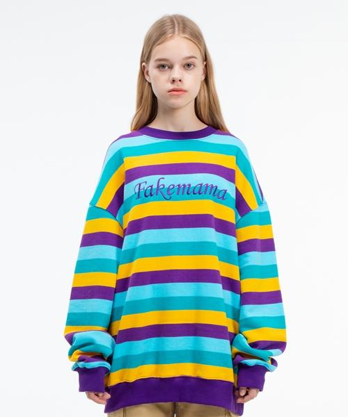 Полосатая толстовка с поддельным логотипом Mama [Фиолетовый] Stripes