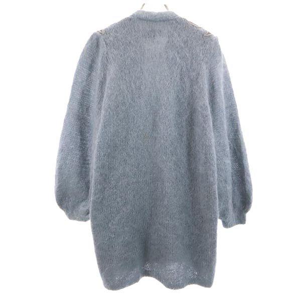 VINTAGE 80s Long sleeve Mohair knit cardigan L Blue Women Used