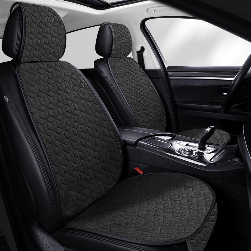 Universal All-Season Linen Car Seat Cushion Set - 3-Piece with Back Cushion and Headrest