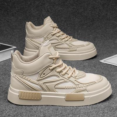 Men’s Black Basketball Shoes Casual Skateboard Shoes Beige High Top Jogging Sneakers for Students Over Sized