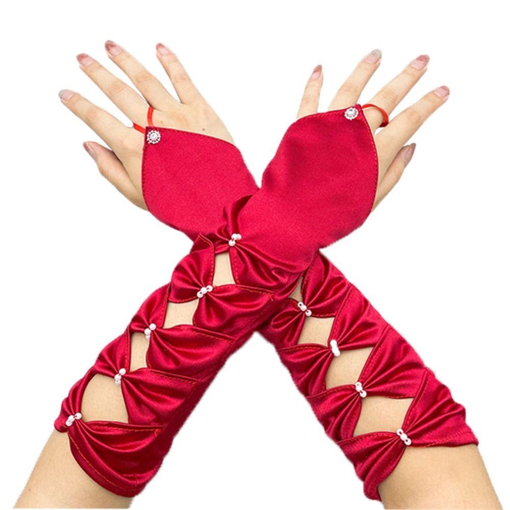 Arm Warmer Party Formal Gloves Bow Full Finger Gloves Temperament Women Long Gloves  Women