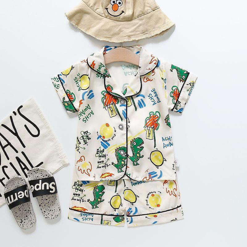 BB58 Mufurui Summer Kids' Silk Bear Cartoon Pajama Short Sleeve Two-Piece Set