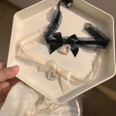Colletto Carino da Donna Lolitas Fatto a Mano Pizzo Vintage Girocollo a Cuore Per Donna Collana Gotica con Fiocco Accessori Uniforme Scolastica per Ragazze